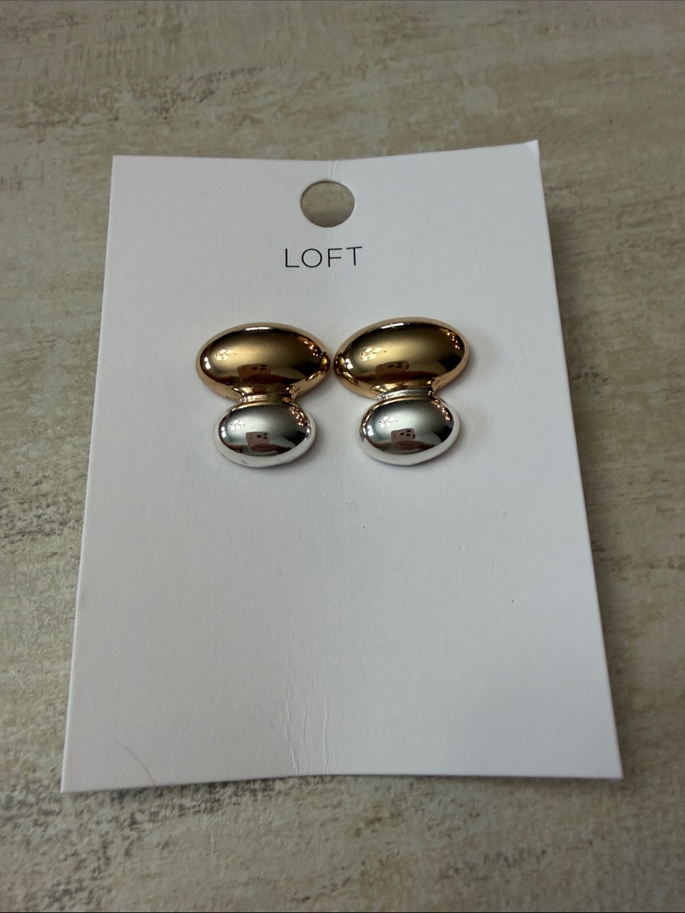 LOFT Gold and Silver Double Oval Drop Earrings